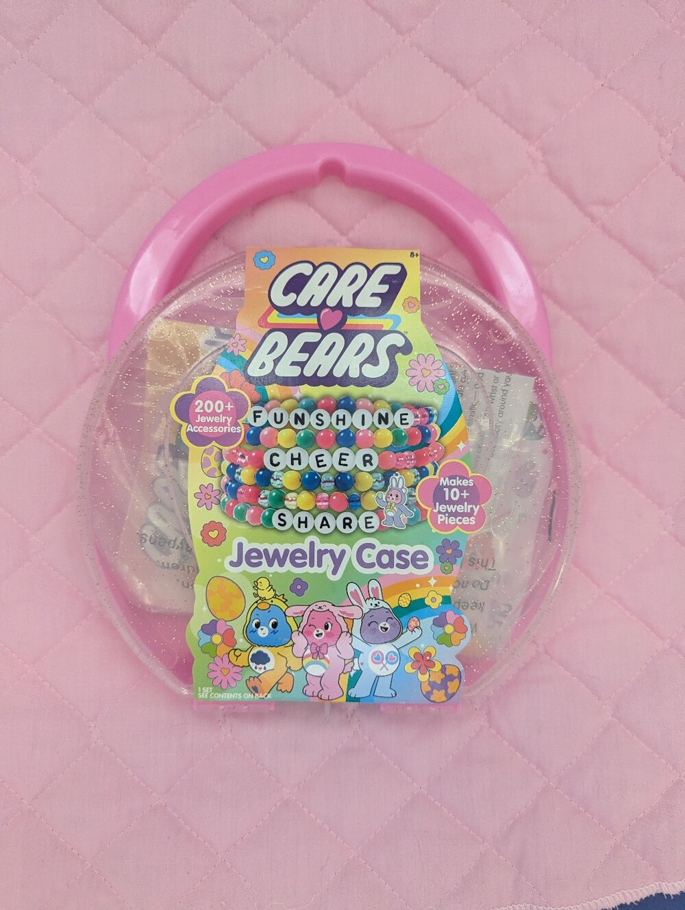 Care Bears Pink Glitter Clear Handle Jewelry Case